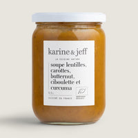 Soupe lentilles, carottes, butternut ciboulette et curcuma - Karine & Jeff